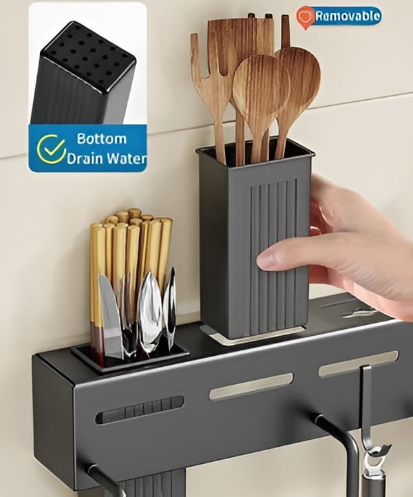Wall-Mounted Kitchen Knife & Utensil Organizer Rack