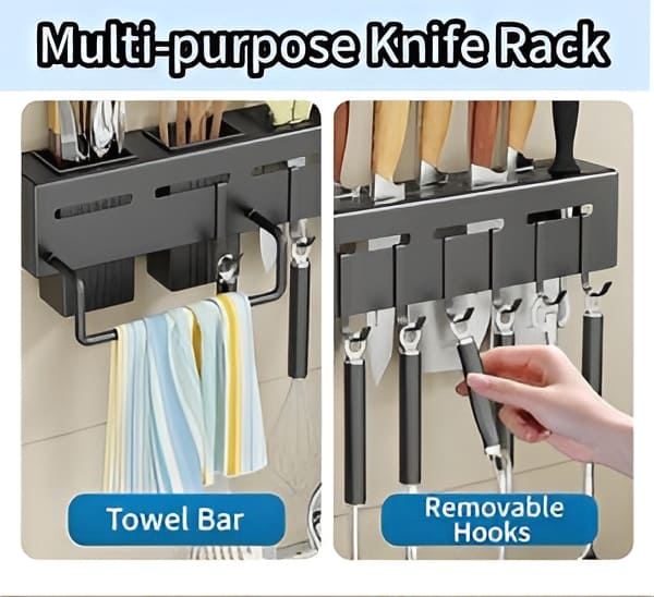 Wall-Mounted Kitchen Knife & Utensil Organizer Rack