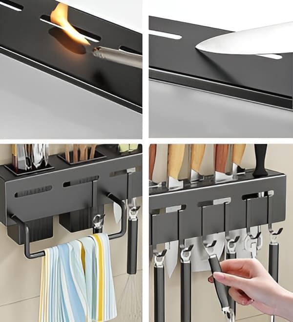 Wall-Mounted Kitchen Knife & Utensil Organizer Rack