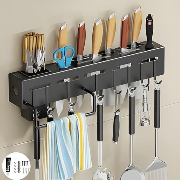 Wall-Mounted Kitchen Knife & Utensil Organizer Rack